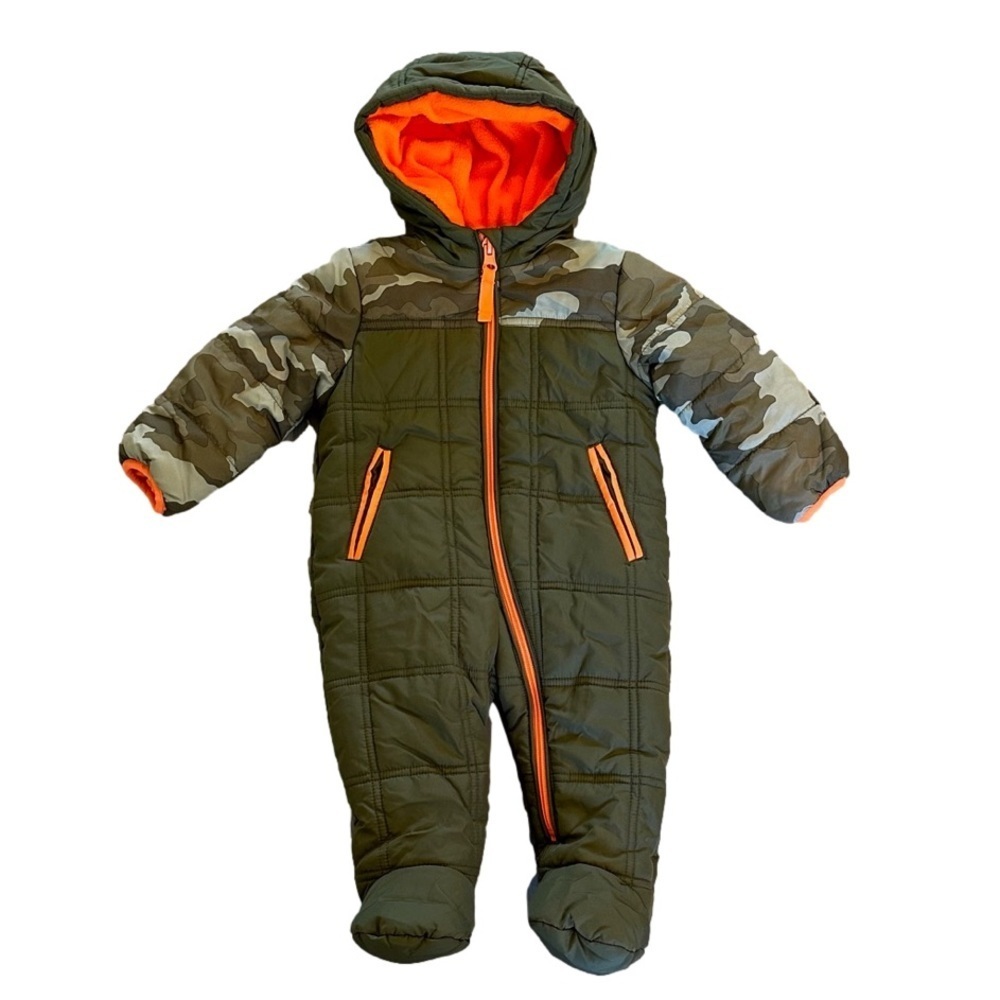 Infant 3-6 month Camo Green & Orange Hooded Bunting Snowsuit